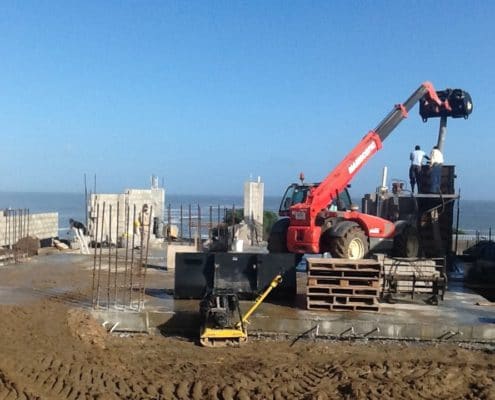 Telescopic handler mixing and pouring cement