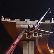 Magni mobile crane carries supertechno 30 camera crane at film shoot