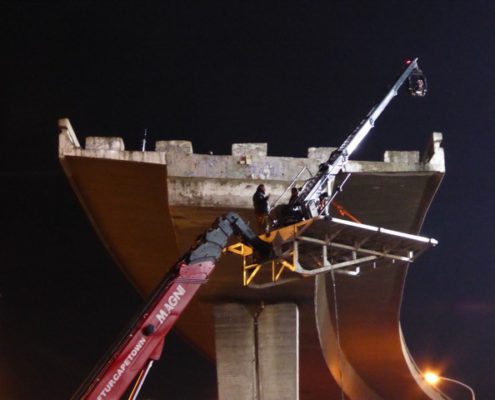 Magni mobile crane carries supertechno 30 camera crane at film shoot