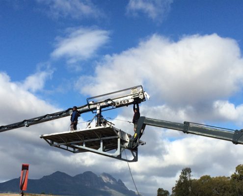 Mobile crane camera platform supporting supertechno camera crane.